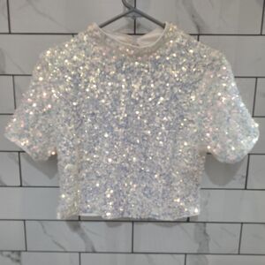 Sequin Short Sleeve Crop Top